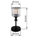Lampa de masa metal negru mat, cristal acrilic transparent, cablu PVC negru, comutator basculant pe cablu, ø: 150mm, H: 343mm, lungime cablu 1400mm, excl. 1x E27 60W 230V - imagine 6