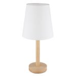 Lampă de masă metal aspect lemn, textil alb, cablu PVC negru, comutator basculant pe cablu, ø: 200mm, H: 450mm, lungime cablu 1500mm, excl. 1x E14 25W 230V - imagine 3