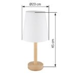 Lampă de masă metal aspect lemn, textil alb, cablu PVC negru, comutator basculant pe cablu, ø: 200mm, H: 450mm, lungime cablu 1500mm, excl. 1x E14 25W 230V - imagine 6