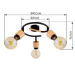 Spot metal negru mat, lemn culoare deschisa, D: 405, H: 160, excl. 3xE27 40W 230V - imagine 6