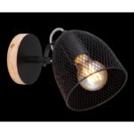 Spot lemn natur/negru, metal negru, abajur grila metalica neagra, BxH:130x172, AL:236, exkl. 1xE27 60W 230V - imagine 3