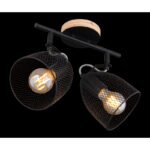 Spot bara lemn natur/negru, metal negru, abajur grila metalica neagra, LxBxH:270x130x260, exkl. 2xE27 60W 230V - imagine 3