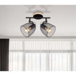 Spot bara lemn natur/negru, metal negru, abajur grila metalica neagra, LxBxH:270x130x260, exkl. 2xE27 60W 230V