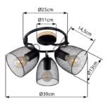 Spot bara lemn natur/negru, metal negru, abajur grila metalica neagra, D:250, H:260, exkl. 3xE27 60W 230V - imagine 6