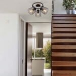 Spot bara lemn natur/negru, metal negru, abajur grila metalica neagra, D:250, H:260, exkl. 3xE27 60W 230V