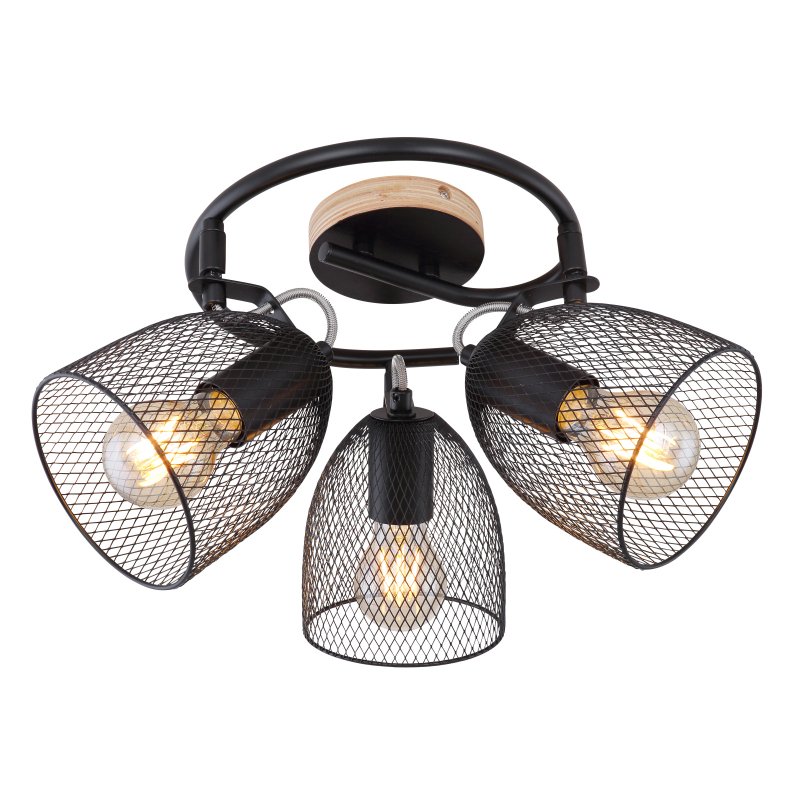 josina-54034-3-g26520 Spot bara lemn natur/negru, metal negru, abajur grila metalica neagra, D:250, H:260, exkl. 3xE27 60W 230V - imagine 1