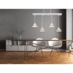 Suspensie metal alb, lemn alb, ceramic alb , cablu înfășurat, LxLxH: 850x170x1200,excl. 4xE27 40W 230V - imagine 3