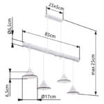 Suspensie metal alb, lemn alb, ceramic alb , cablu înfășurat, LxLxH: 850x170x1200,excl. 4xE27 40W 230V - imagine 6