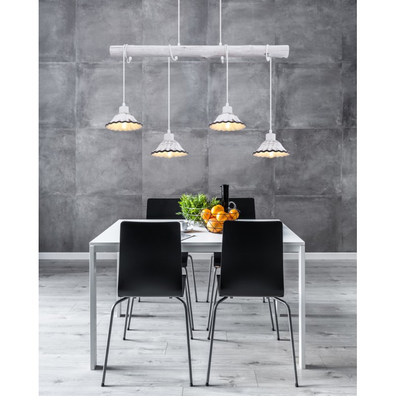 jowita-54050-4h-g26264-6 Suspensie metal alb, lemn alb, ceramic alb , cablu înfășurat, LxLxH: 850x170x1200,excl. 4xE27 40W 230V - imagine 1