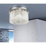 Plafoniera cromata, acril, tije din sticlă transparentă, cristale K5 clare, D: 370, H: 215, inclusiv 1xLED 18W 230V 1800lm ieșire sursă 1600lm, 4000K.