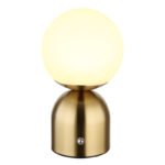 Lampă de masă metal de culoare alamă mat, plastic opal, touch on/off, reglabil, variator tactil continuu, USB-A 2.0 - USB-C, baterie inclusă CR18650 1800mAh 3.7V, ø: 120 mm, H: 210 mm, LED 2,5 W 5V, sursă 243 lm, ieșire 189 lm, CCT 2700/6500/4000K - imagine 3