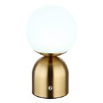 Lampă de masă metal de culoare alamă mat, plastic opal, touch on/off, reglabil, variator tactil continuu, USB-A 2.0 - USB-C, baterie inclusă CR18650 1800mAh 3.7V, ø: 120 mm, H: 210 mm, LED 2,5 W 5V, sursă 243 lm, ieșire 189 lm, CCT 2700/6500/4000K - imagine 4
