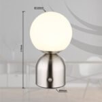 Lampa de masa metal nichel mat, plastic alb, touch on/off, dimmerabil, variator tactil continuu, USB-A 2.0 - USB-C, baterie inclusa CR18650 1800mAh 3.7V, ø: 120mm, H: 210mm, cu LED 2.5W 5V, sursa 243lm, iesire 189lm, CCT 2700/6500/4000K. - imagine 6