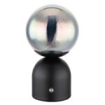 Lampă de masă metal negru mat, sticlă transparentă efect 3D, touch on/off, reglabil, variator tactil continuu, USB-A 2.0 - USB-C, baterie inclusă CR18650 1800mAh 3.7V, ø: 120mm, H: 210mm, LED 2,5W 5V, sursa 243lm, iesire 22lm, CCT 2700/6500/4000K - imagine 3