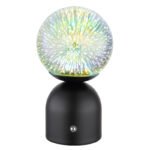 Lampă de masă metal negru mat, sticlă transparentă efect 3D, touch on/off, reglabil, variator tactil continuu, USB-A 2.0 - USB-C, baterie inclusă CR18650 1800mAh 3.7V, ø: 120mm, H: 210mm, LED 2,5W 5V, sursa 243lm, iesire 22lm, CCT 2700/6500/4000K - imagine 4