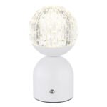 Lampă de masă din metal alb mat, acrilic cu efect de cristal, reglabil, variator de intensitate luminoasă cu atingere continuă, culori fixabile, memorie, Acu CR18650 1200mAh, ø: 105mm, I: 200mm, LED 2,5W 12V, sursă 243lm, ieșire 173lm, CCT 2700-6500K