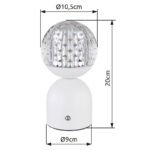 Lampă de masă din metal alb mat, acrilic cu efect de cristal, reglabil, variator de intensitate luminoasă cu atingere continuă, culori fixabile, memorie, Acu CR18650 1200mAh, ø: 105mm, I: 200mm, LED 2,5W 12V, sursă 243lm, ieșire 173lm, CCT 2700-6500K - imagine 6