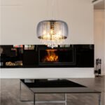 Suspensie cromată, sticlă fumurie, cristale de sticlă transparente, D: 350, H: 1200, excl 5xE14 25W 230V - imagine 2