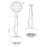 Suspensie cromată, sticlă fumurie, cristale de sticlă transparente, D: 350, H: 1200, excl 5xE14 25W 230V - imagine 5
