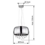 Suspensie cromată, sticlă fumurie, cristale de sticlă transparente, D: 350, H: 1200, excl 5xE14 25W 230V - imagine 6