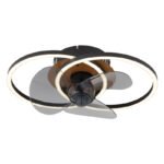 Ventilator de tavan metal/alu negru mat,metal aspect lemn închis,plastic opal,dimmable,mai multe niveluri prin comutator de perete,telecomandă, 20m², LxLxA:420x280x144mm, øfrunzei:28 cm, LED 24W 230V, sursă 150-2800lm, ieșire 28-490lm, CCT 2700-6500K