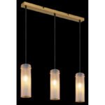 Lampa suspendată metal auriu, sticlă chihlimbar, cablu textil negru, înălțimea poate fi scurtată, LxLxA: 650x80x1200mm, excl. 3x E14 40W 230V - imagine 3
