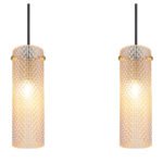 Lampa suspendată metal auriu, sticlă chihlimbar, cablu textil negru, înălțimea poate fi scurtată, LxLxA: 650x80x1200mm, excl. 3x E14 40W 230V - imagine 5