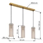 Lampa suspendată metal auriu, sticlă chihlimbar, cablu textil negru, înălțimea poate fi scurtată, LxLxA: 650x80x1200mm, excl. 3x E14 40W 230V - imagine 6