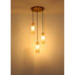 Lampa suspendata metalică aurie, sticlă chihlimbar, cablu textil negru, înălțimea poate fi scurtată, ø: 350mm, H: 1200mm, excl. 3x E14 40W 230V - imagine 5