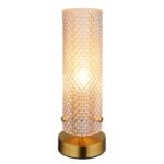 Lampă de masă metal auriu, sticlă chihlimbar, cablu PVC negru, comutator basculant pe cablu, ø: 100mm, H: 285mm, lungime cablu 1500mm, excl. 1x E14 40W 230V