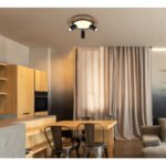 Plafonieră metal negru, MDF, imitație de lemn închis, plastic alb, comutarea funcțiilor prin întrerupător de perete, memorie, comutare: LED/GU10/ambele împreună, ø400mm,I:180mm,LED 15W 230V, sursă 1900lm,ieșire 1300lm 3000K,fără becuri 3xGU10 LED 5W - imagine 2