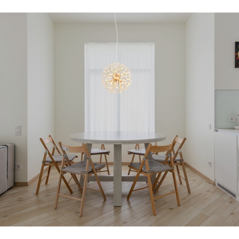 katrina-64135h1-g29521-6 Candelabru metalic auriu, cristale K9 transparente, cablu PVC transparent, înălțimea poate fi scurtată, ø: 400mm, H: 1500mm, incl. 8x G9 LED 3.5W 230V, 350lm sursă, 350lm ieșire, 3000K, incl. bec LED 10676 - imagine 1