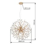 Candelabru metalic auriu, cristale K9 transparente, cablu PVC transparent, înălțimea poate fi scurtată, ø: 600mm, H: 1500mm, incl. 9x G9 LED 3.5W 230V, 350lm sursă, 350lm ieșire, 3000K, incl. bec LED 10676 - imagine 6