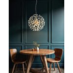 Candelabru metalic auriu, cristale K9 transparente, cablu PVC transparent, înălțimea poate fi scurtată, ø: 600mm, H: 1500mm, incl. 9x G9 LED 3.5W 230V, 350lm sursă, 350lm ieșire, 3000K, incl. bec LED 10676
