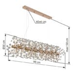 Candelabru metalic auriu, cristale K9 transparente, cablu PVC transparent, înălțimea poate fi scurtată, LxLxA: 900x300x1500mm, incl. 12x G9 LED 3.5W 230V, 350lm sursă, 350lm ieșire, 3000K, incl. bec LED 10676 - imagine 6