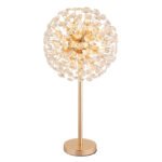 Lampă de masă metalică aurie, cristale K9 transparente, cablu PVC transparent, comutator basculant pe cablu, ø: 350mm, H: 650mm, lungime cablu 1500mm, incl. 8x G9 LED 3.5W 230V, sursă 350lm, ieșire 350lm, 3000K, incl. bec LED 10676