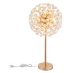 Lampă de masă metalică aurie, cristale K9 transparente, cablu PVC transparent, comutator basculant pe cablu, ø: 350mm, H: 650mm, lungime cablu 1500mm, incl. 8x G9 LED 3.5W 230V, sursă 350lm, ieșire 350lm, 3000K, incl. bec LED 10676 - imagine 5