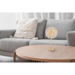 Lampă de masă metalică aurie, cristale K9 transparente, cablu PVC transparent, comutator basculant pe cablu, ø: 350mm, H: 650mm, lungime cablu 1500mm, incl. 8x G9 LED 3.5W 230V, sursă 350lm, ieșire 350lm, 3000K, incl. bec LED 10676