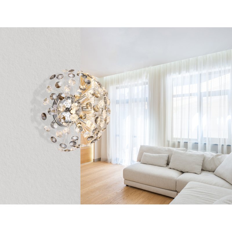 katrina-64135wc-g29530-6 Aplică metal cromat, cristale K9 fumurii, transparente, ø: 400mm, AL: 225mm, incl. 6x G9 LED 3.5W 230V, 350lm sursă, 350lm ieșire, 3000K, incl. bec LED 10676 - imagine 1