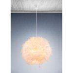 Suspensie din plastic alb, alb textil, abajur cu pene reale, albe, inclusiv Suspensie, D: 450, H: 1200,  excl.  1xE27 40W 230V - imagine 2