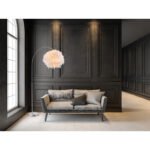 Lampadar nichel mat, material textil alb, abajur cu pene albe reale, inaltime reglabila, intrerupator LxWxH: 960x450x1960,  excl.  1xE27 40W 230V. - imagine 2