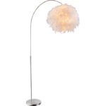 Lampadar nichel mat, material textil alb, abajur cu pene albe reale, inaltime reglabila, intrerupator LxWxH: 960x450x1960,  excl.  1xE27 40W 230V.