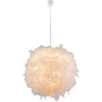 Suspensie din plastic alb, textil alb, abajur cu pene albe, inclusiv Suspensie, D: 600, H: 1300,  excl.  1xE27 40W 230V