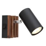 Aplica Spotlight metal negru mat, lemn maro închis, metal negru mat, comutator basculant pe articol, pivotant, LxA: 80x100mm, AL: 125mm, excl. 1x GU10 25W 230V