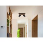Plafoniera Spotlight metal negru mat, lemn maro închis, metal negru mat, pivotant, LxLxH: 260x80x125mm, AL: 125mm, excl. 2x GU10 25W 230V - imagine 2