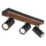 Plafoniera Spotlight negru mat metal, lemn maro închis, negru mat metal, pivotant, LxLxA: 410x80x125mm, AL: 125mm, excl. 3x GU10 25W 230V