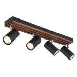 Plafoniera Spotlight metal negru mat, lemn maro închis, metal negru mat, pivotant, LxLxA: 560x80x125mm, AL: 125mm, excl. 4x GU10 25W 230V