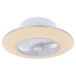 Ventilator de tavan metal/acrilic alb, reglabil, funcție de memorie, lumină de noapte, temporizator, telecomandă, putere maximă a motorului 33W, 24m², 870/1050/1130 RPM, ø:580mm H:220mm, incl. LED 36W 230V, 4500lm sursă, 2200lm ieșire, CCT 3000-6000K