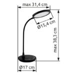 Lampă de masă plastic negru mat, silicon negru mat, touch on/off, dimmable, dimmer tactil continu, funcție de memorie, incl. adaptor, flexibil, 314x154x383mm, cablu 1300mm, inc. LED 12W 230V, 105-1050lm sursă, 39-520lm ieșire, CCT 3000-5700K - imagine 6