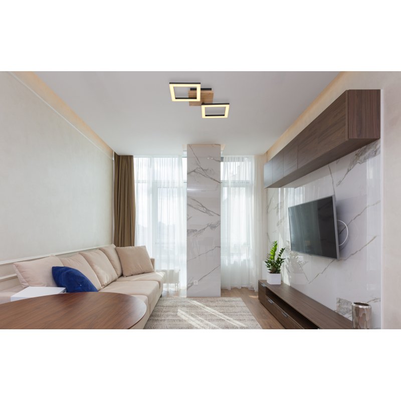 kerry-67280-18-g27548-7 Plafoniera metal negru mat, lemn maro inchis, plastic alb, LxLxA: 460x225x70mm, cu LED 18W 230V, sursa 2100lm, iesire 1200lm, 3000K - imagine 1